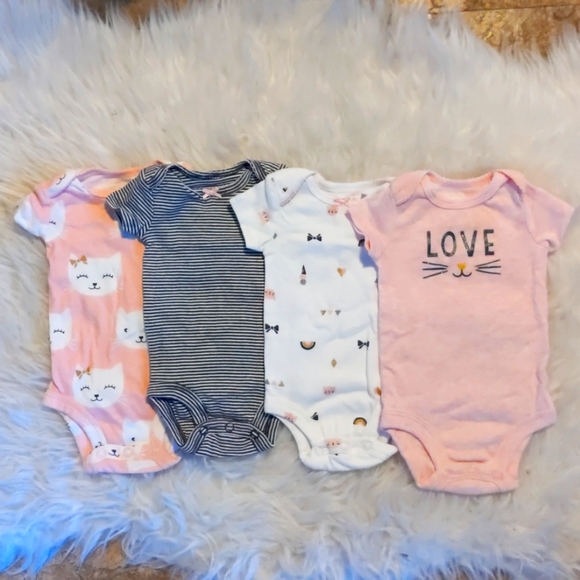 Carter's New Born Baby Girl Pink Cat Onsie Set (4) - Picture 1 of 13